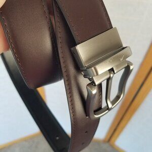 Men's Reversible Faux Leather Belt Black Brown Size 40 Brushed Silver Buckle